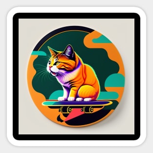 Cat on skateboard with sky background for cat lover Sticker